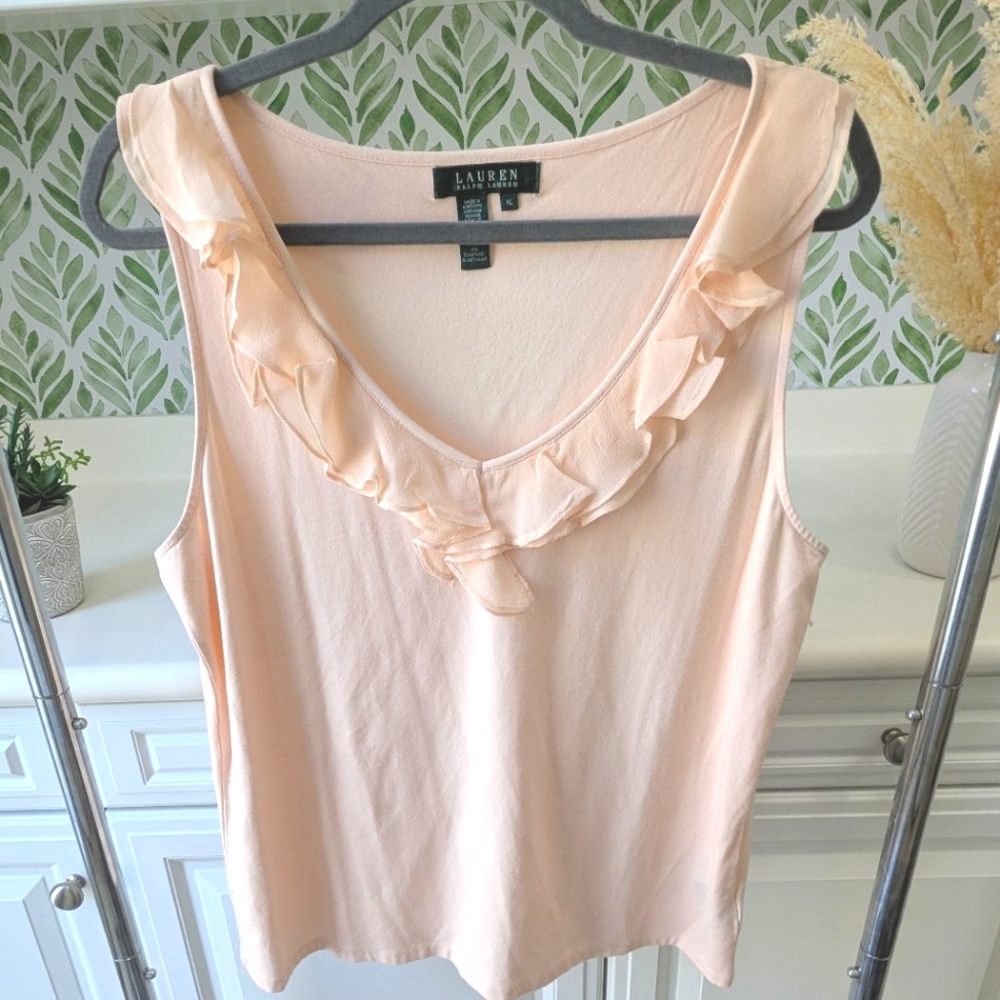 Ralph Lauren Light Pink Ruffle Tank Blouse XL